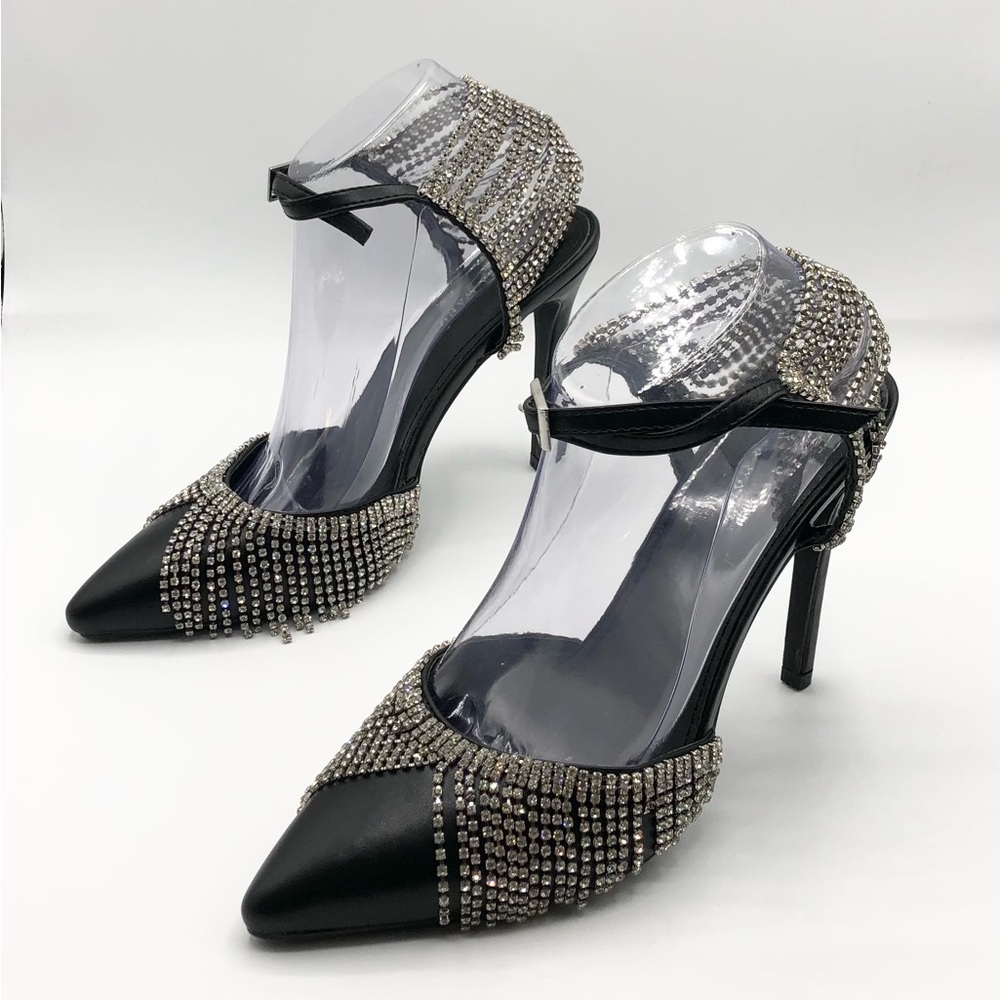 Azalea Wang Black Glitter Rhinestone Heels Women’s Size 8